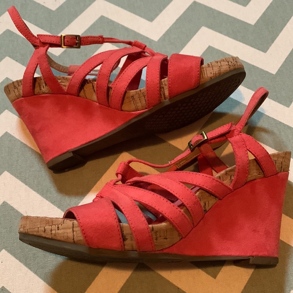 Orange Suede Aerosoles A2 Wedge Sandals 7